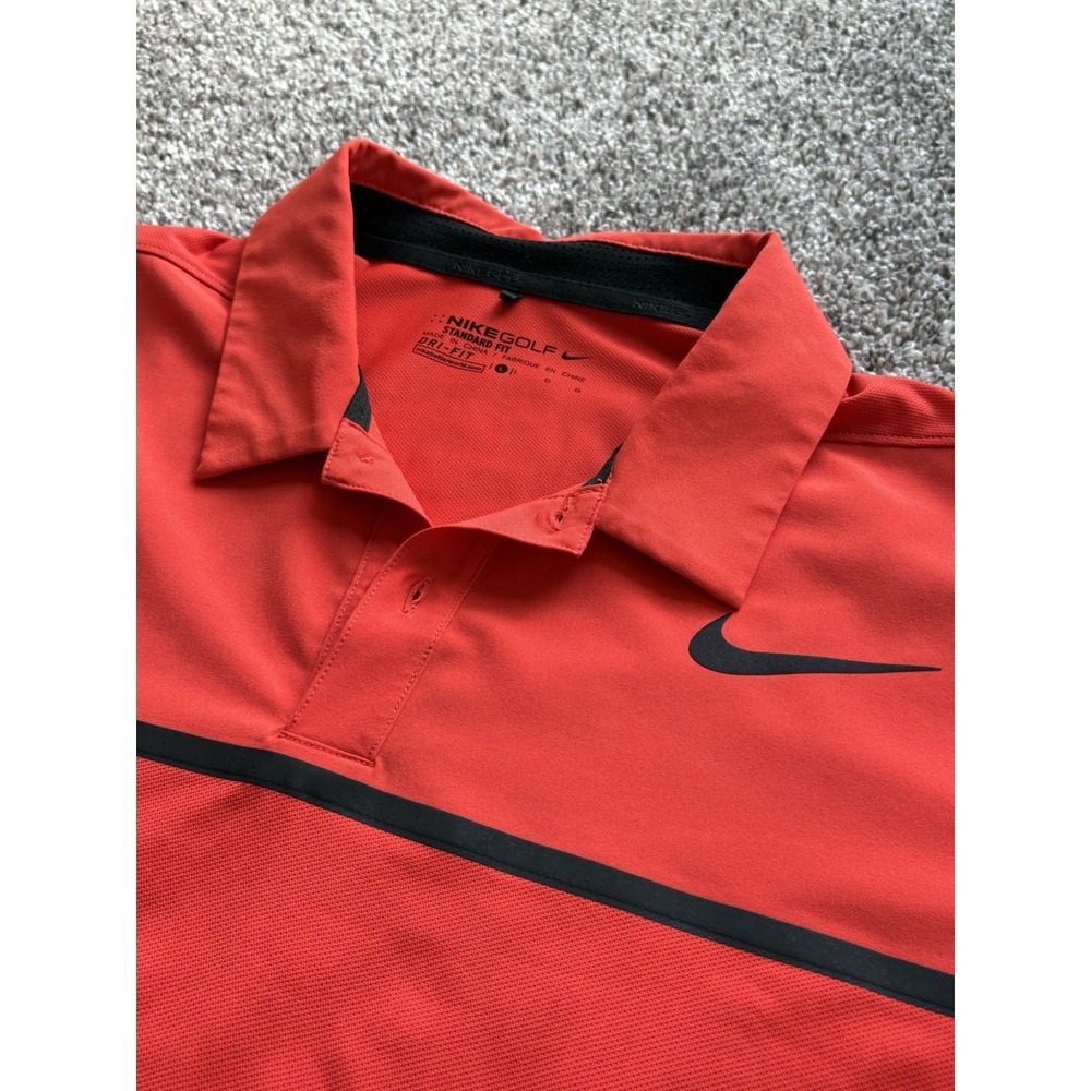 Nike Golf Standard Fit  Short Sleeve Mens Size Large Dri Fit Polo‎ Orange/Red